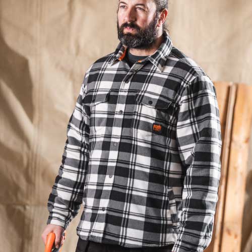Worker Padded Check Shirt Black/White - Image 3