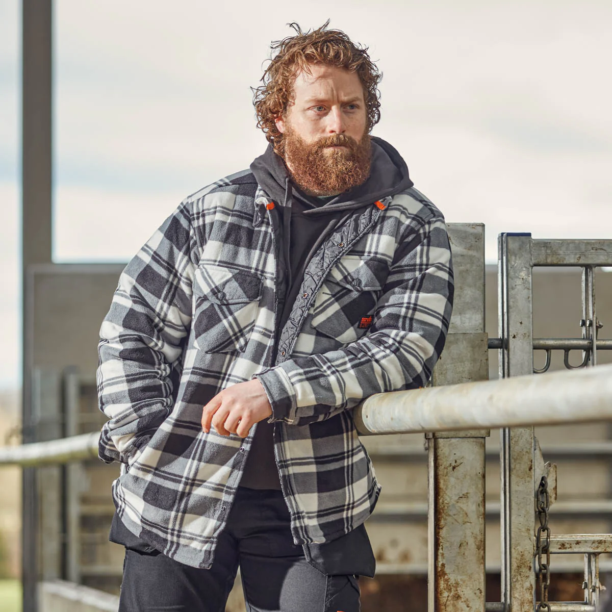 Worker Padded Check Shirt Black/White - Image 4